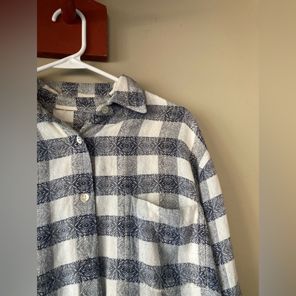 Vintage Artsy Plaid Blue & White Button Down Shirt S-M - Picture 3 of 5